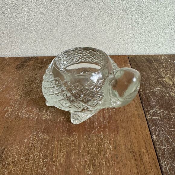 Avon Clear Glass Turtle‎ Votive Tea light Candle Holder Diamond Pattern HEAVY - Picture 3 of 7